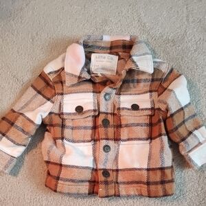 Little Co. Plaid Pea Coat - Brown and Cream